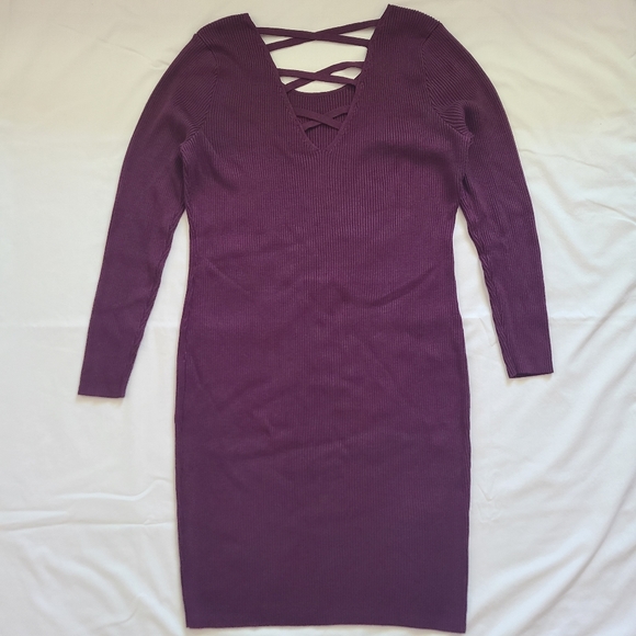 ❤️EUC Rue21+ Plus Purple Plum Long Sleeve Ribbed Bodycon Sweater Dress 3X - Picture 3 of 13